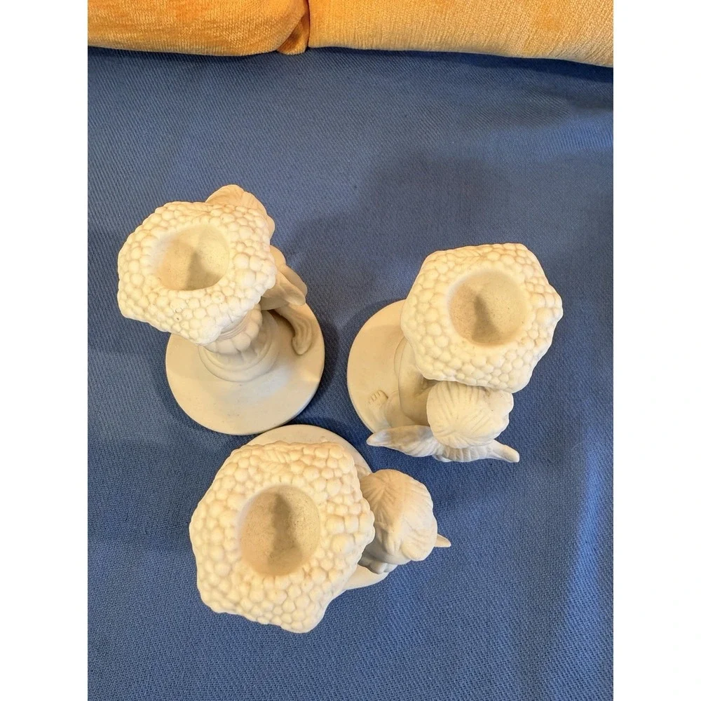 3 Small Cherub Ceramic Candle Holders | Matte White | Angels | Vintage 90's